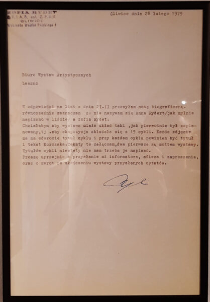 List Zofii Rydet do BWA Leszno, fot. M. Gołembka