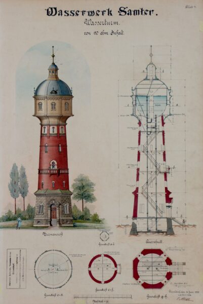 Projekty budowy wieży ciśnień wykonany przez firmę H. Scheven, 1906, fot. ze zbiorów Muzeum Zamek Górków