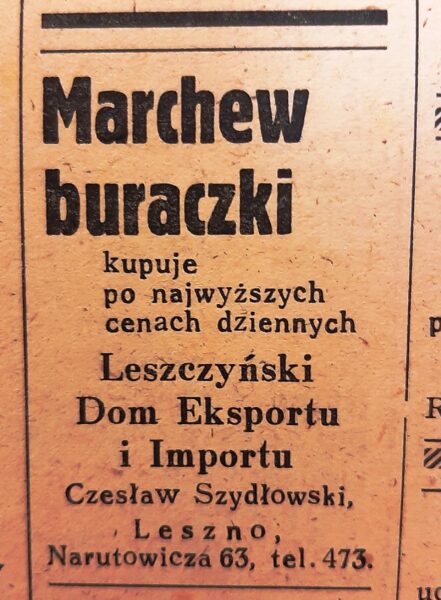 Reklama Czesława Szydłowskiego z listopada 1945 r., repr. M. Gołembka
