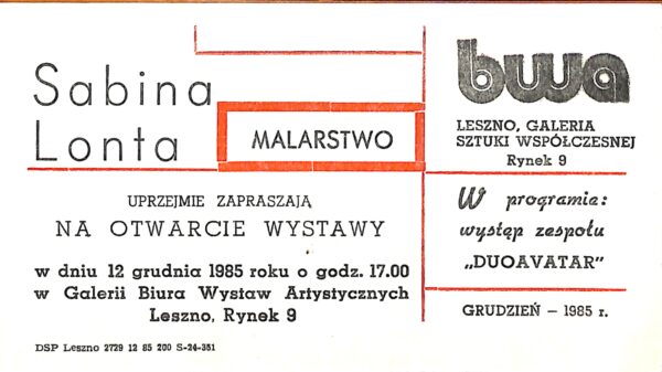 Zaproszenie na otwarcie wystawy w bwa, Rynek 9, repr. M. Gołembka