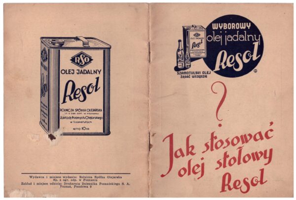 Książeczka reklamowa „Jak stosować olej stołowy Resol”, fot. ze zbiorów Muzeum Zamek Górków